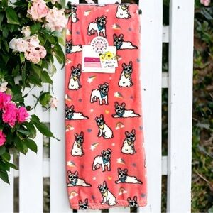 Frenchie French Bulldog Pink Plush Throw Blanket | NWT